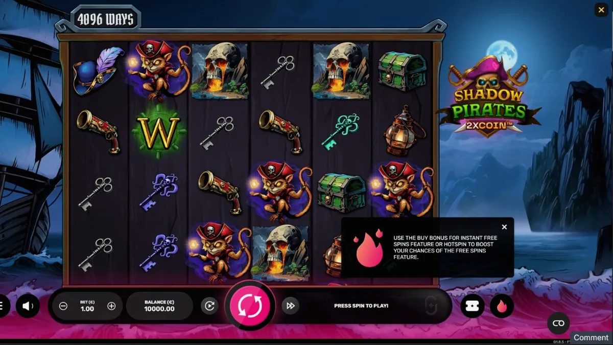 Tampilan visual slot Shadow Pirates dengan tema bajak laut hantu dan suasana malam yang mencekam.